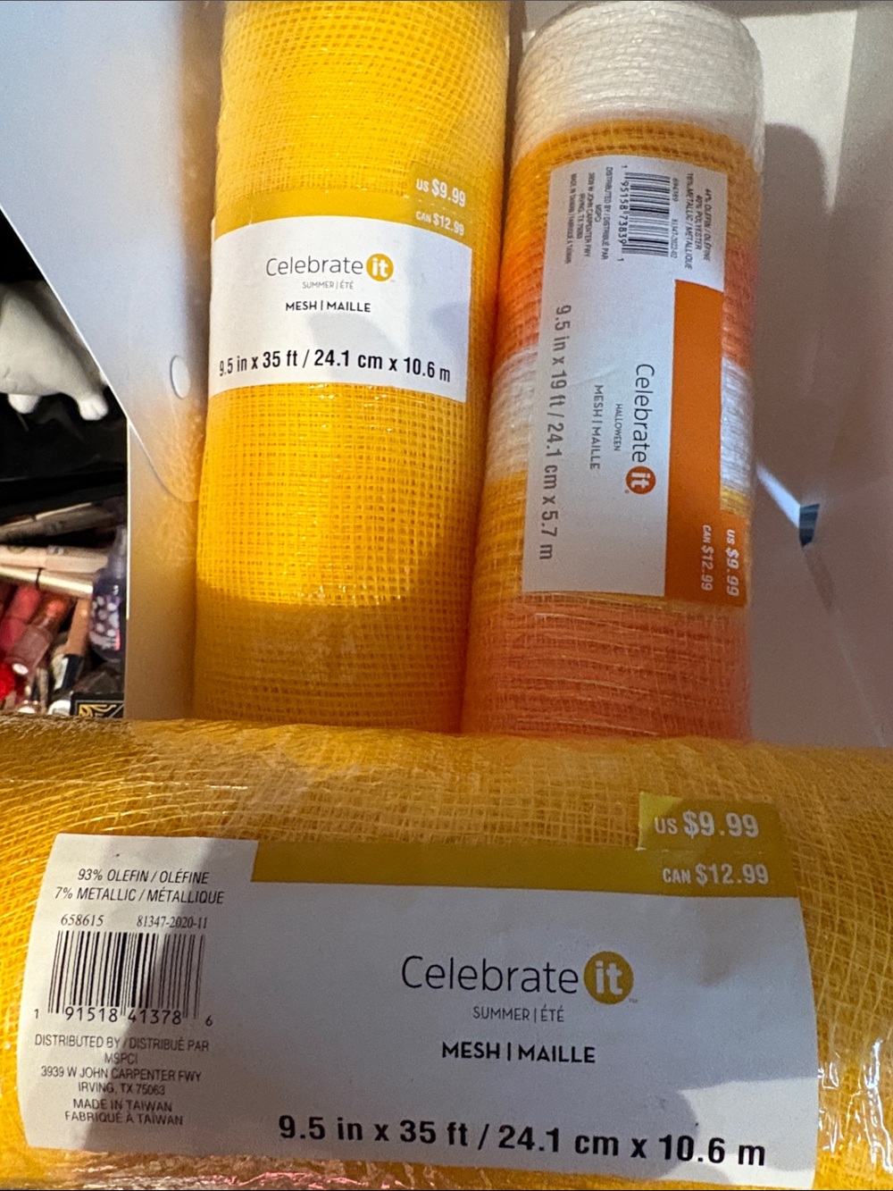 Celebrate It Bright Yellow and Orange Decorative Mesh Rolls